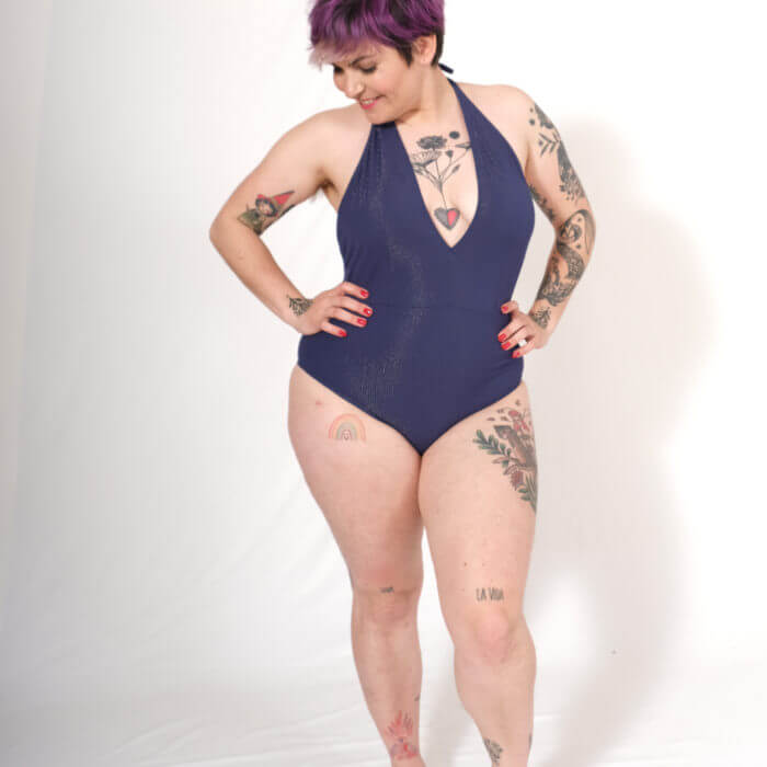 maillot de bain 1 pièce made in France Téthys bleu nuit doré