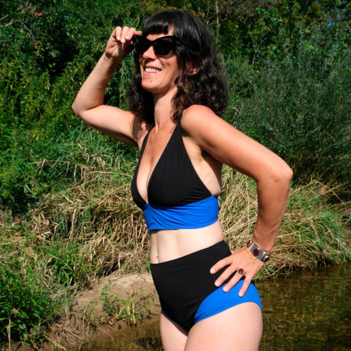 Sedna noir&bleu – Culotte haute de maillot de bain