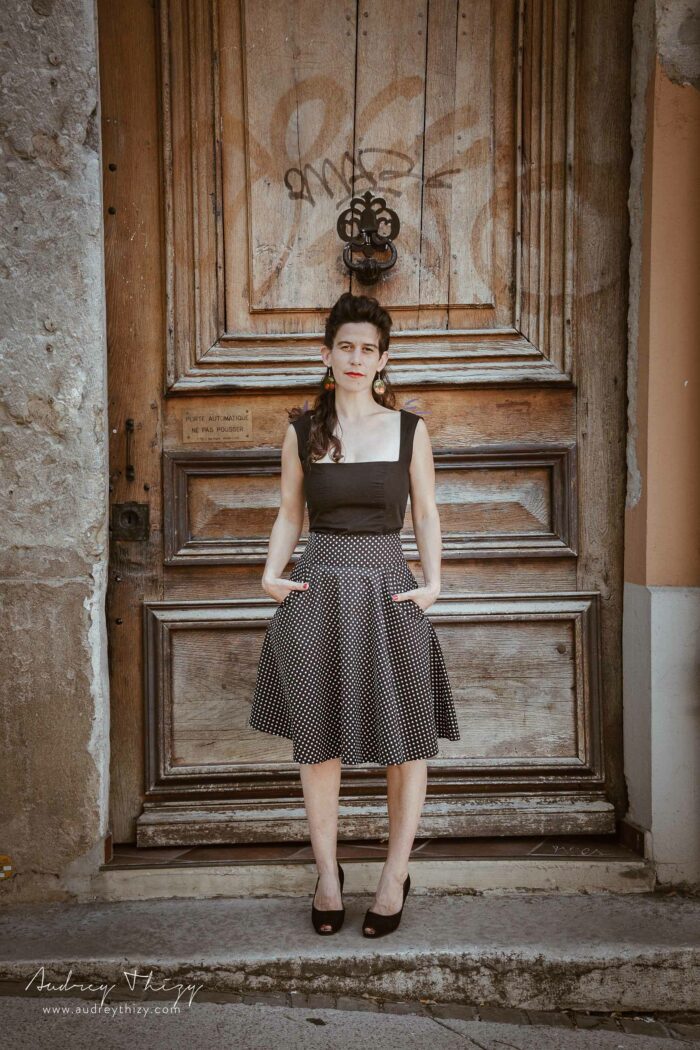 Jupe de créateur taille haute parfaite pour la danse swing ou rock en coton oeko-tex Made in France